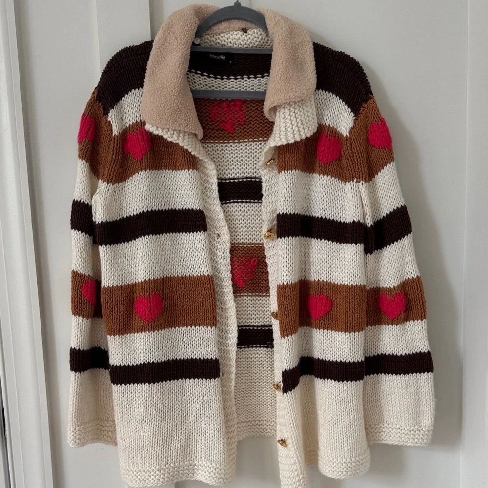 Anthropologie Vero Alfie Hand-Knit Cardigan Sweater Size 2 - Picture 3 of 16